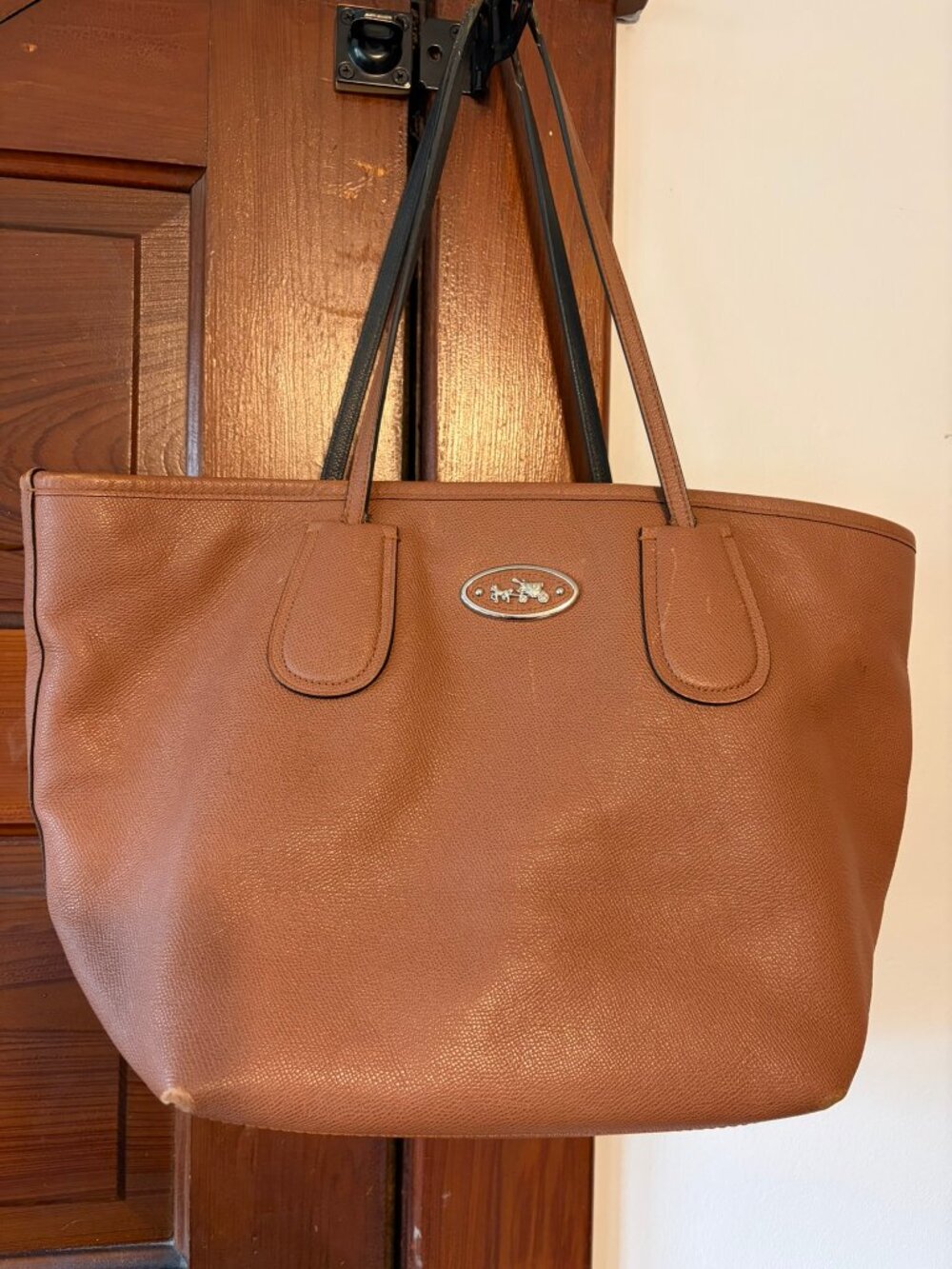 Vintage Coach Taxi Crossgrain Leather Tote Saddle Brown